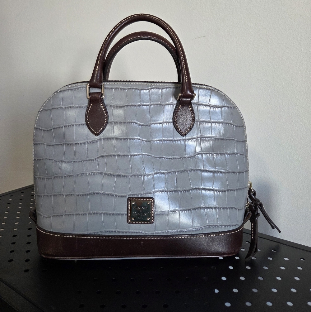 Dooney & Bourke Zip Zip, Croc Embossed Satchel – Gray & Brown Leather
